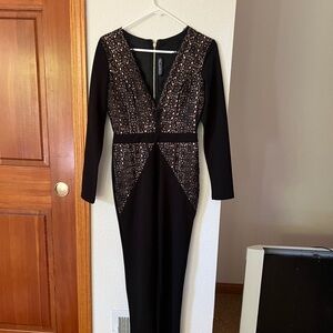 Chanttal Women’s Black Lace Long Sleeve Plunge Jumpsuit Size S